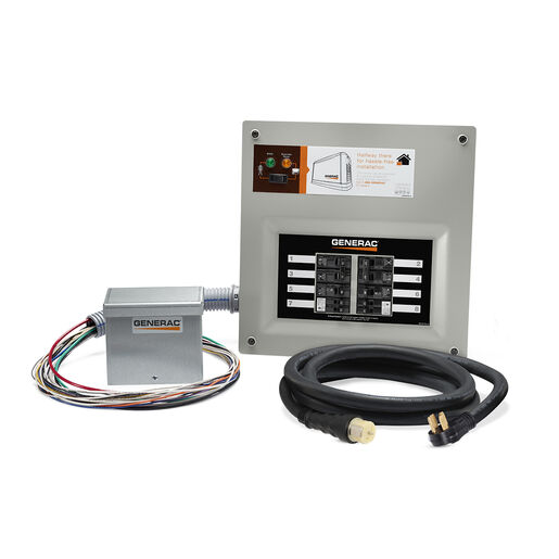 6854 – 30 Amp Indoor Transfer Switch Kit for 8-10 Circ, Alum PIB + Conduit, 30 Amp Plug, Upgradeable